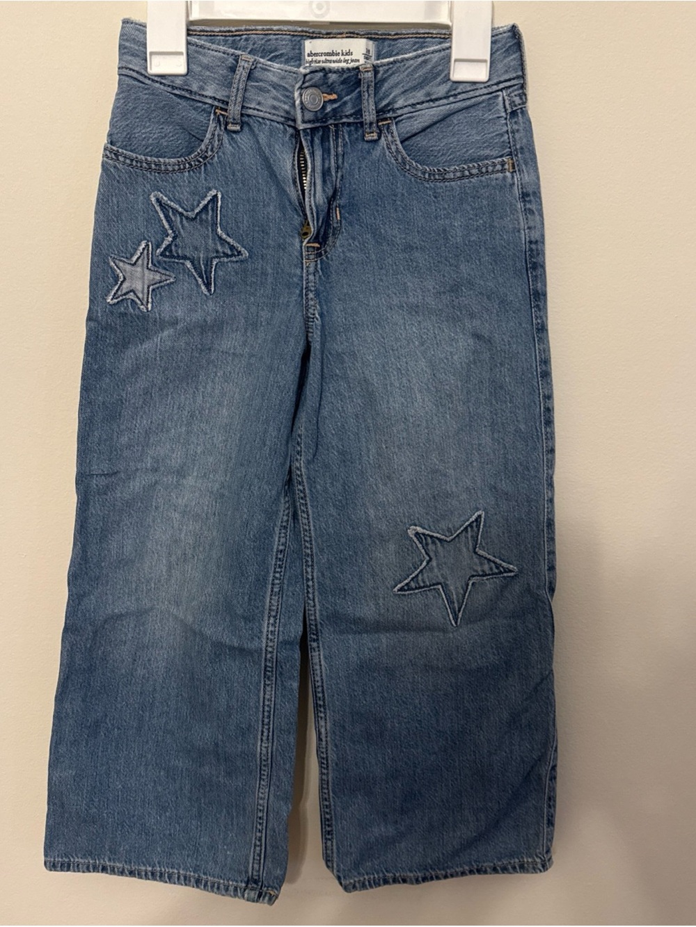 Abercrombie Kids Ultra Wide Leg Blue Jeans Embroidery High Rise Size 7-8